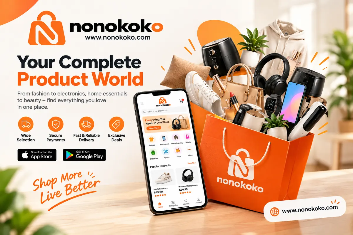 NonoKoko poster with a shopping bag of products and the app.